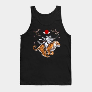 Japanese Cat Samurai Ninja Riding Tiger Tank Top